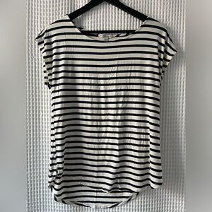 Green Envelope drapey blue and cream striped top